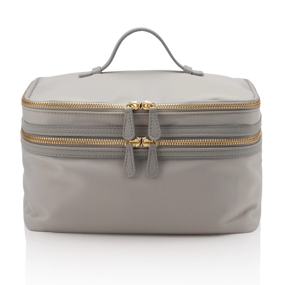 Trish McEvoy Gray Cosmetic Bag with Gold Accents